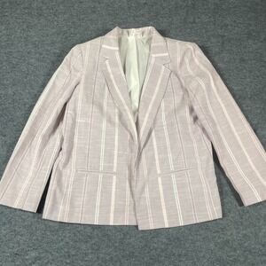 VTG Tan Jay Blazer Womens 16 Pink Open Front Sports Coat Lightweight Striped 90s